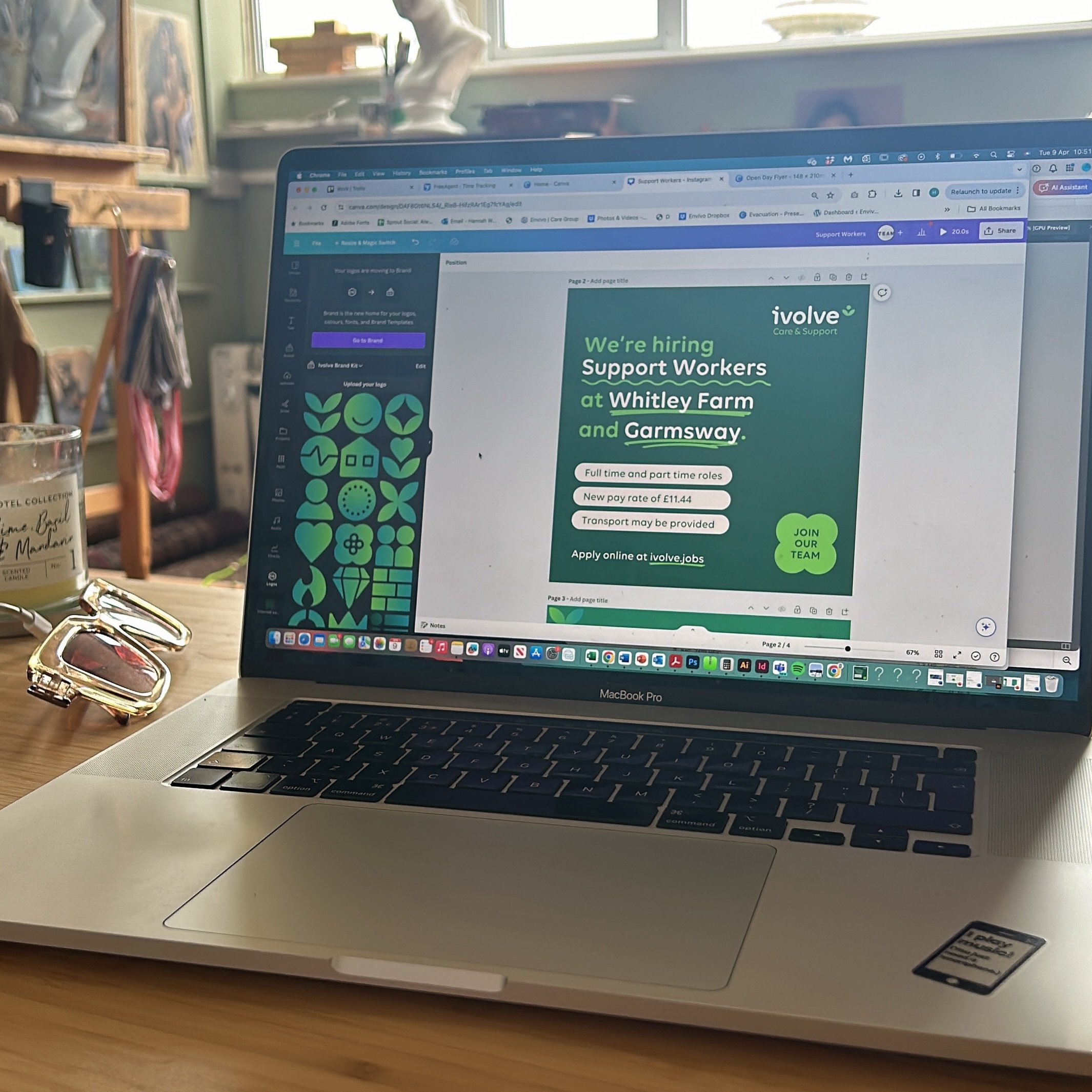 Tuesday prepping some social posts in Canva for a care industry client 💚 

#desksetup #canva #macbookpro