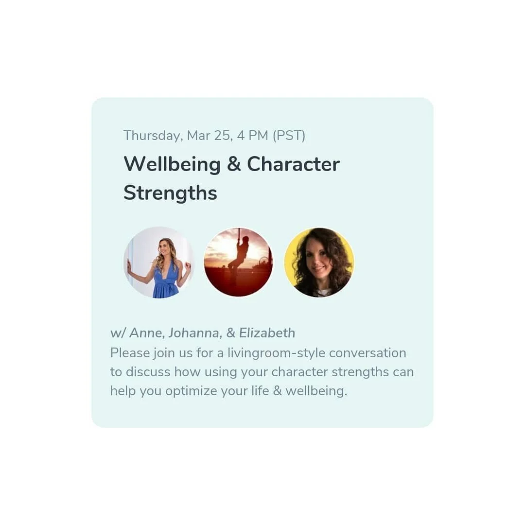 👋 Catch us on Club House 
Today 4pm PST/7pm EST
Not on clubhouse yet? DM me for an invite 💙

Want to know what your top character strengths are? Check out the link in my bio for the free VIA character strengths survey. And then come chat with us ab
