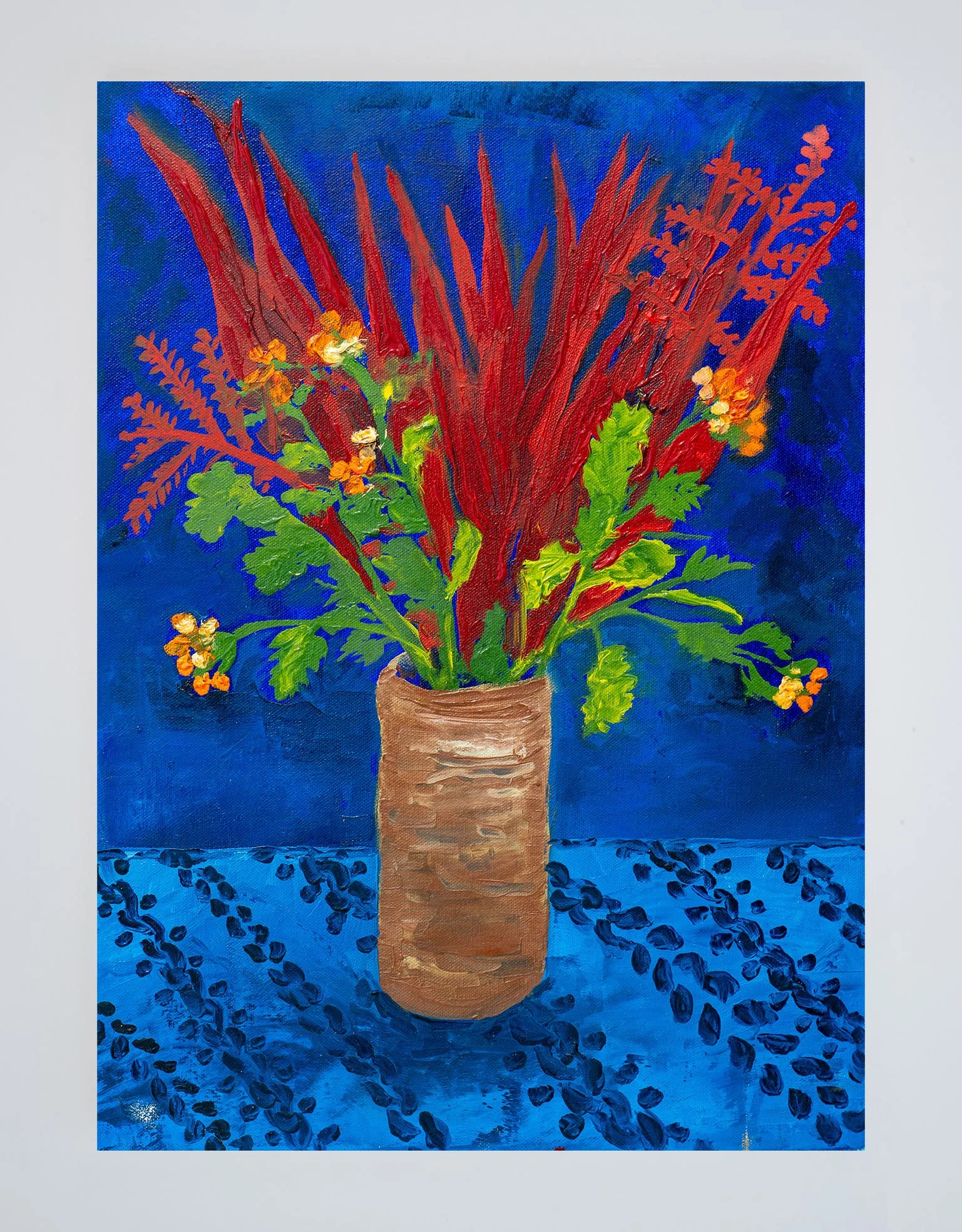 vaso plantas vermelhas [red plants vase] - 27x37 cm; óleo sobre tela [oil on canvas]