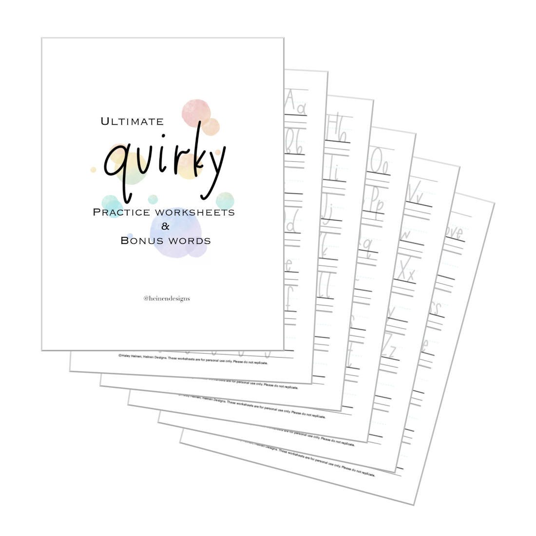 Quirky Calligraphy Practice Worksheet Pages