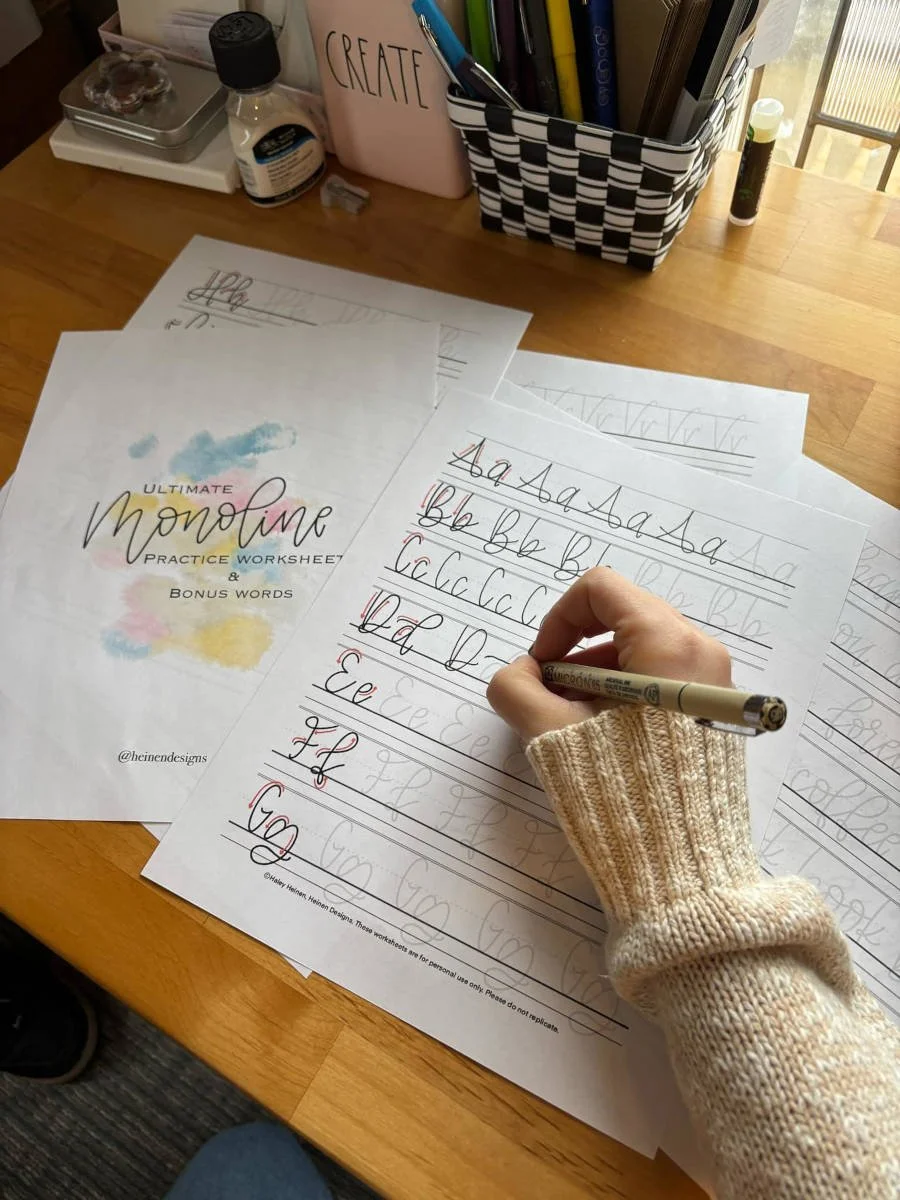 Monoline Calligraphy Worksheets