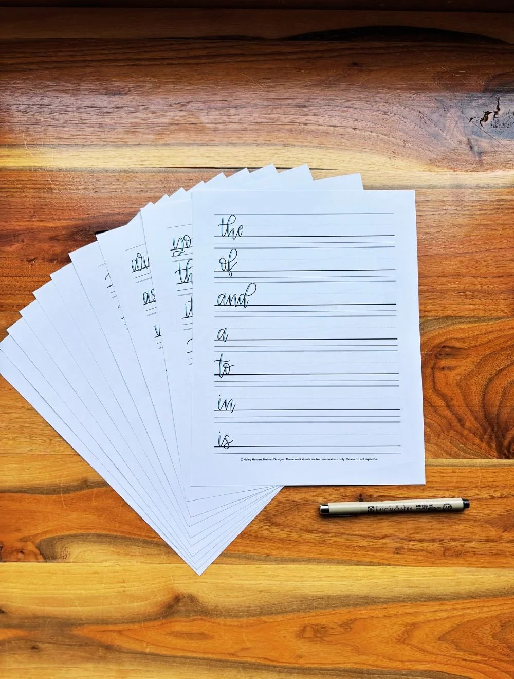 Faux Calligraphy 100 Practice Words Worksheets