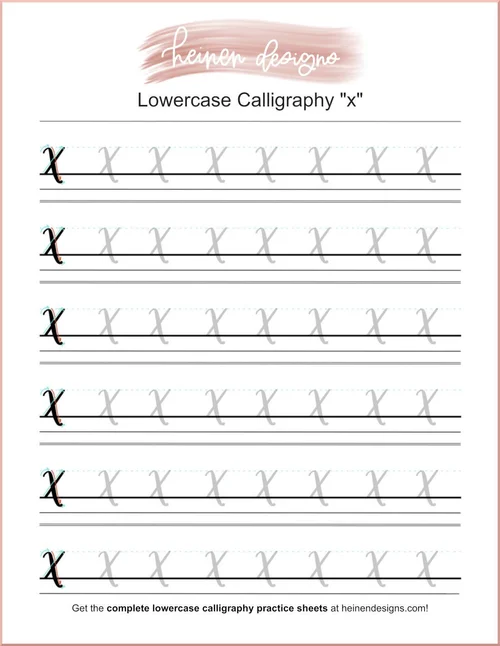 Lowercase Calligraphy Letter x Practice Sheet - Free Download