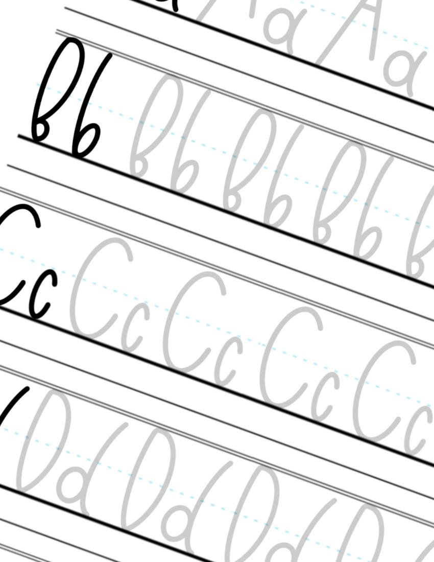 B-C-D Quirky Monoline Calligraphy Sheet