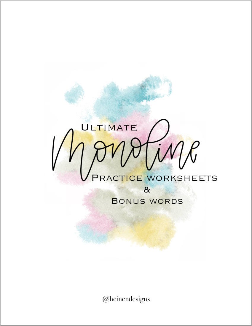 Monoline Lettering Practice Sheets by Heinen Designs