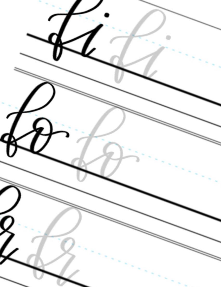 Lowercase Calligraphy Printable Letter Pairs FI FO