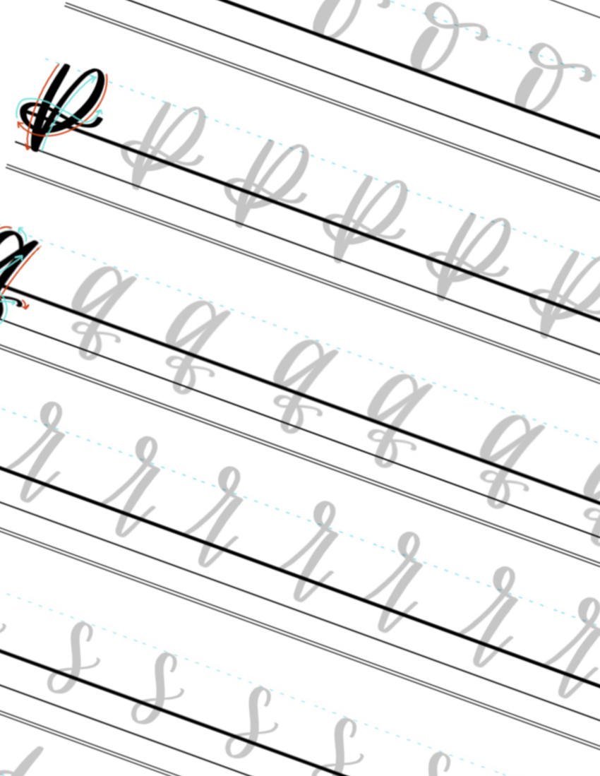 P-Q-R-S Lowercase Calligraphy Lettering Printable