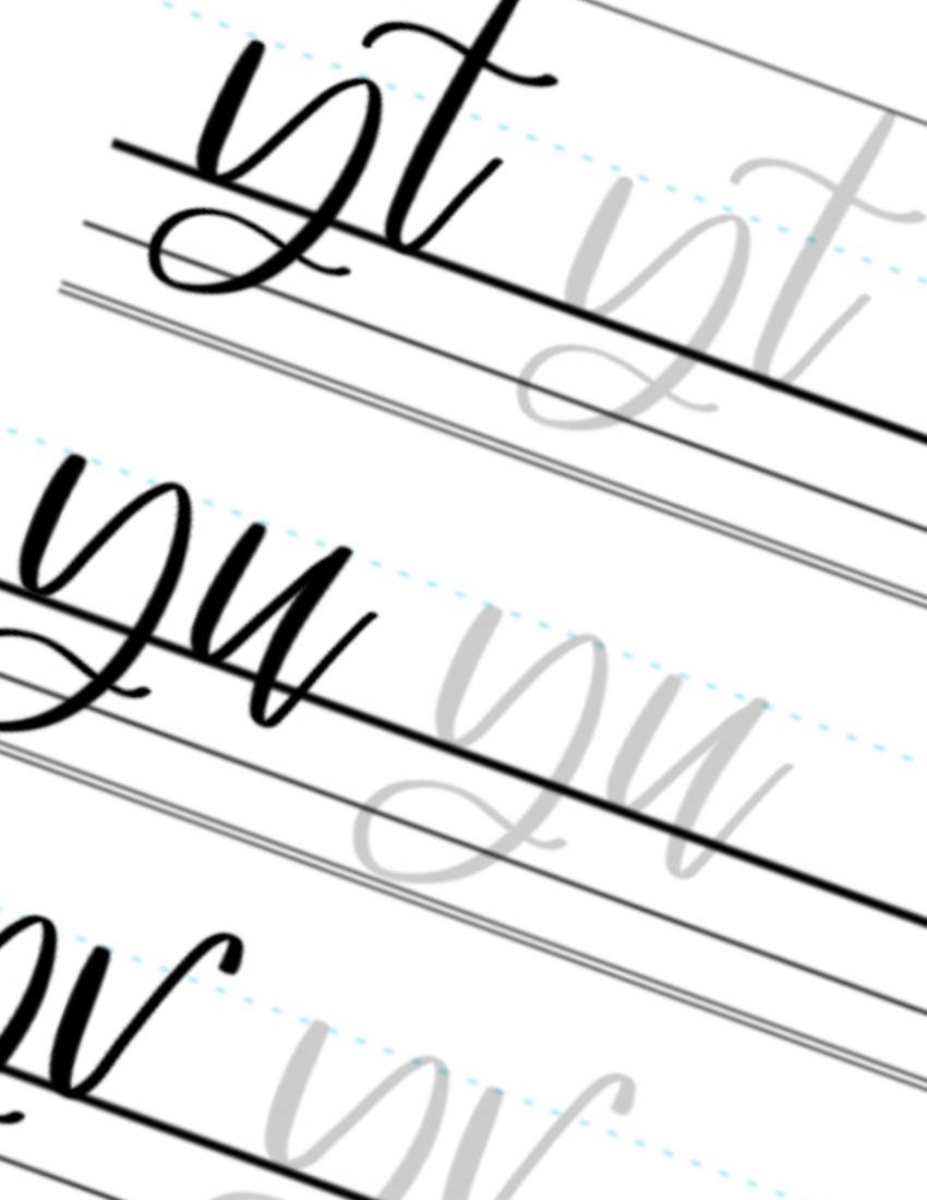 Lowercase Calligraphy Printable Letter Pairs YT YU