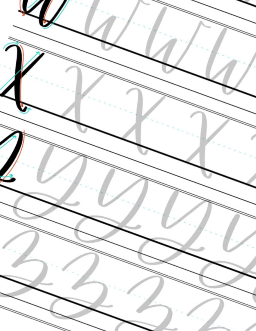 W-X-Y-Z Capital Calligraphy Lettering Page