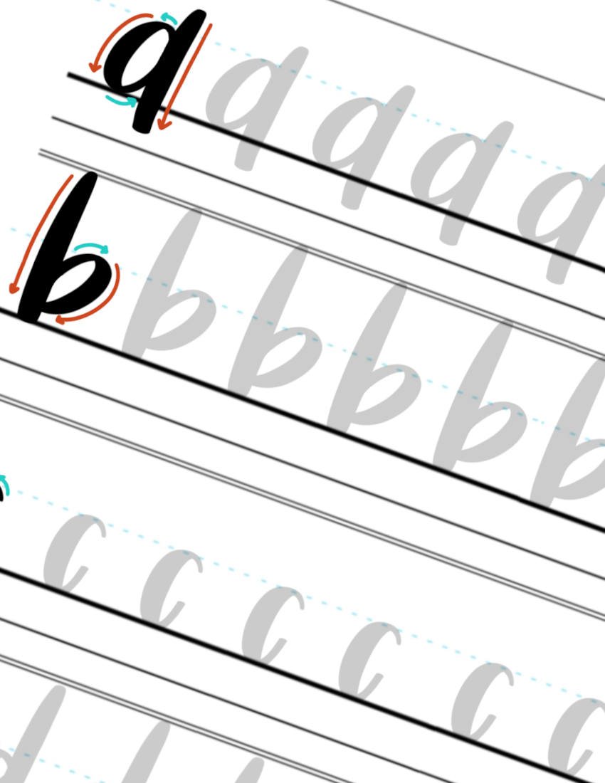 Drop-Kick Calligraphy Practice Letters A-B-C