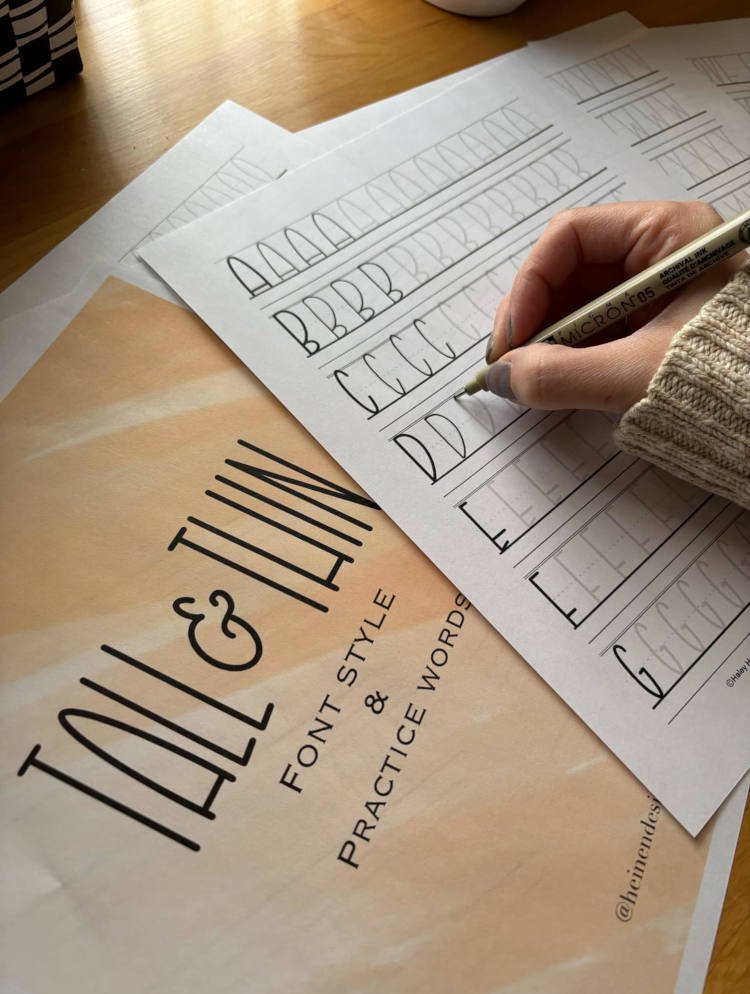 Tall and Thin Calligraphy Lettering Pages for Practice