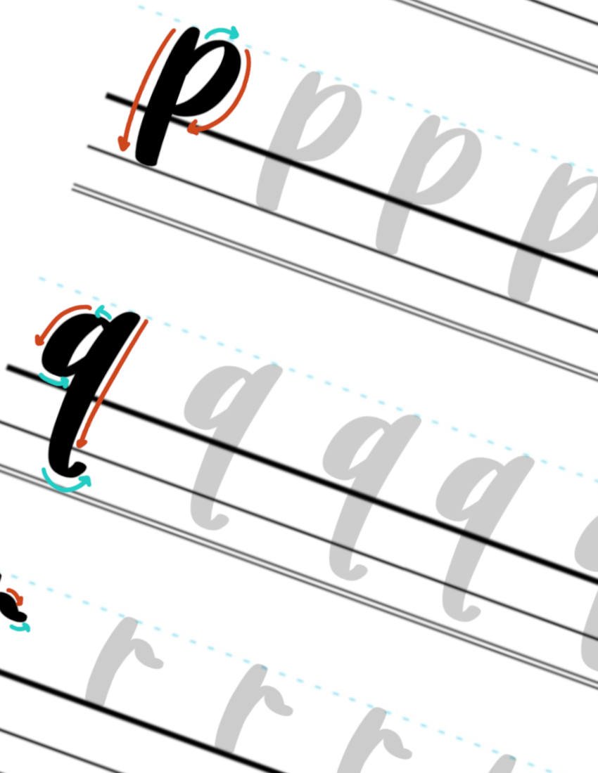 Drop-Kick Calligraphy Practice Letters P-Q-R