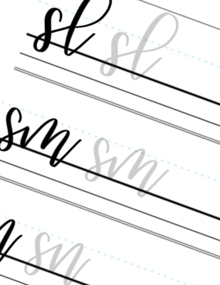 Lowercase Calligraphy Printable Letter Pairs SL SM