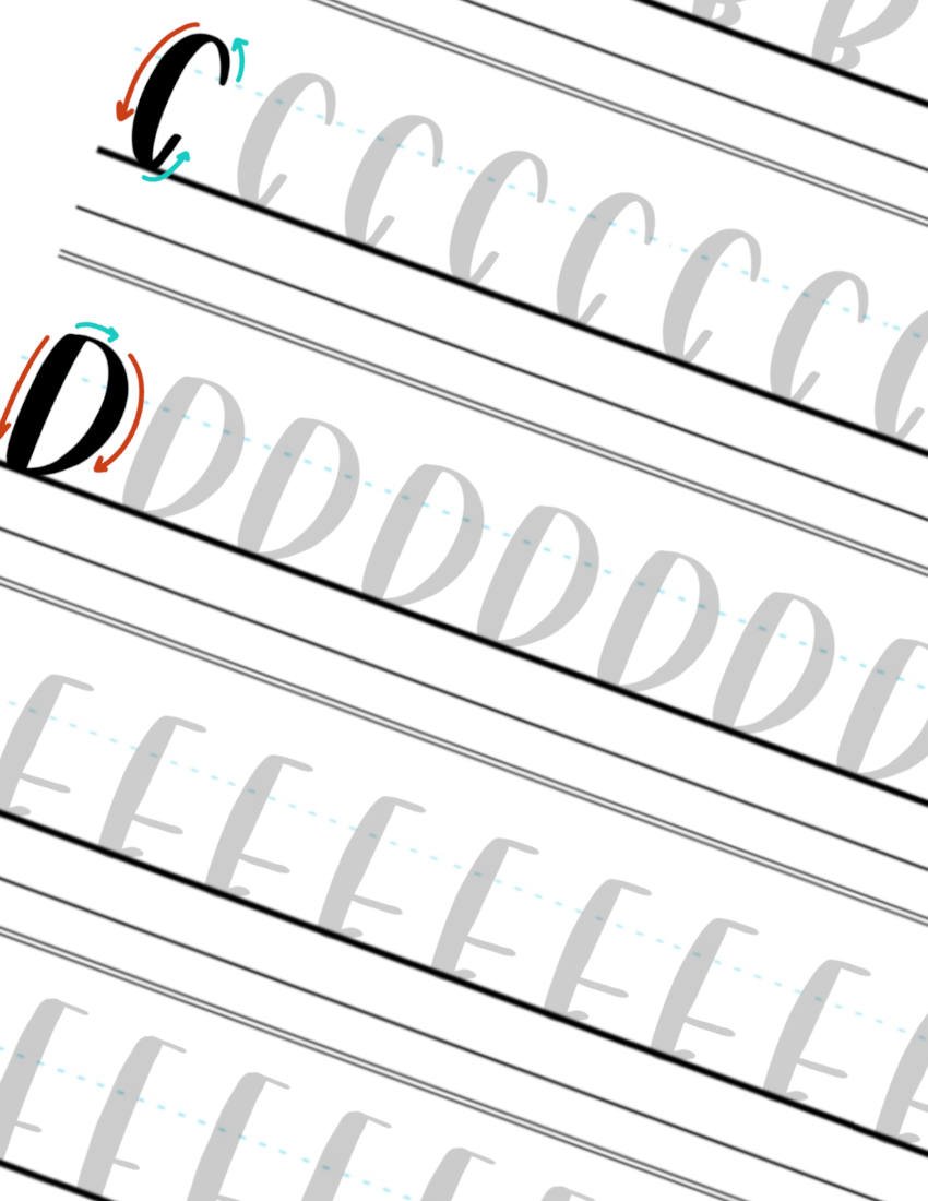 Short Chunky Brush-Lettering Practice C D E