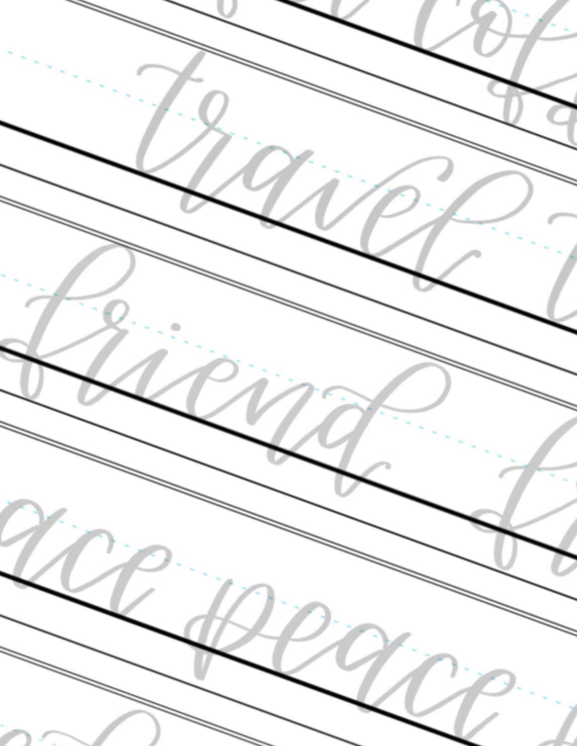 Upper and Lowercase Calligraphy Practice Words Travel Friend Peace