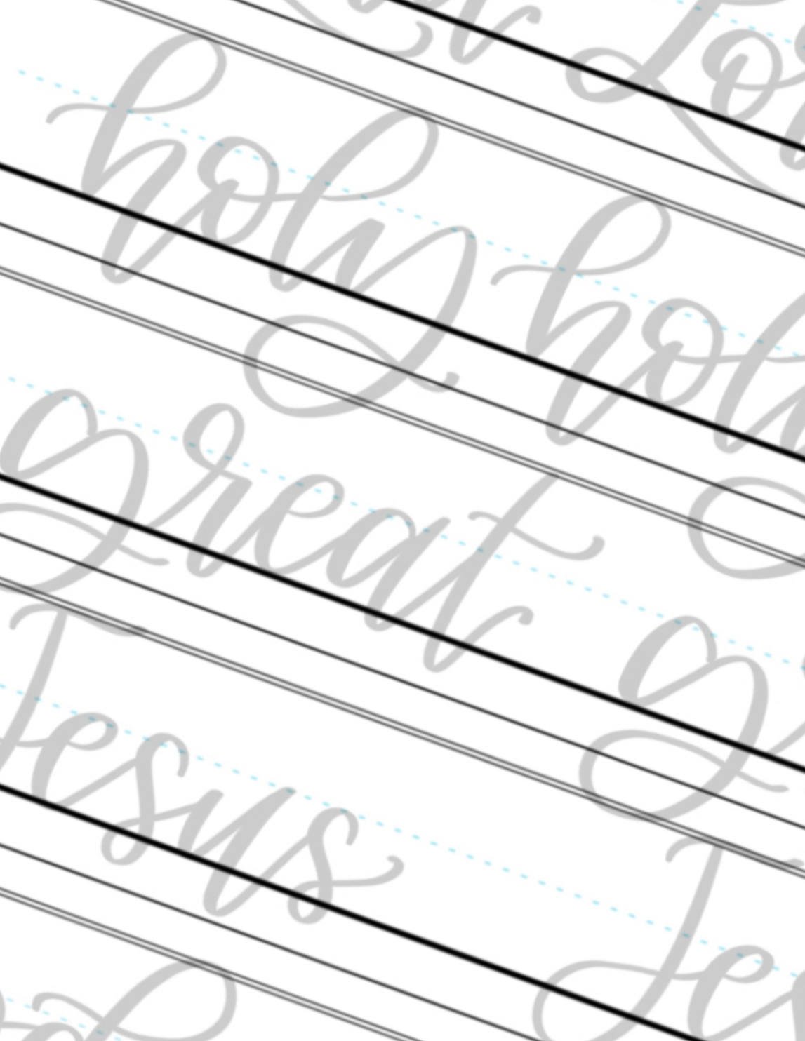 Lowercase Calligraphy Practice Words Holy Great Jesus