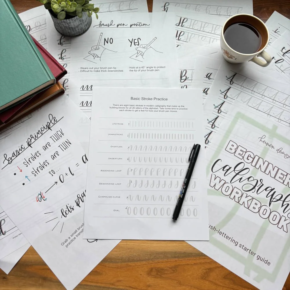Brush-Lettering - Beginner's Calligraphy Workbook - Easy Starter Guide - PDF Download
