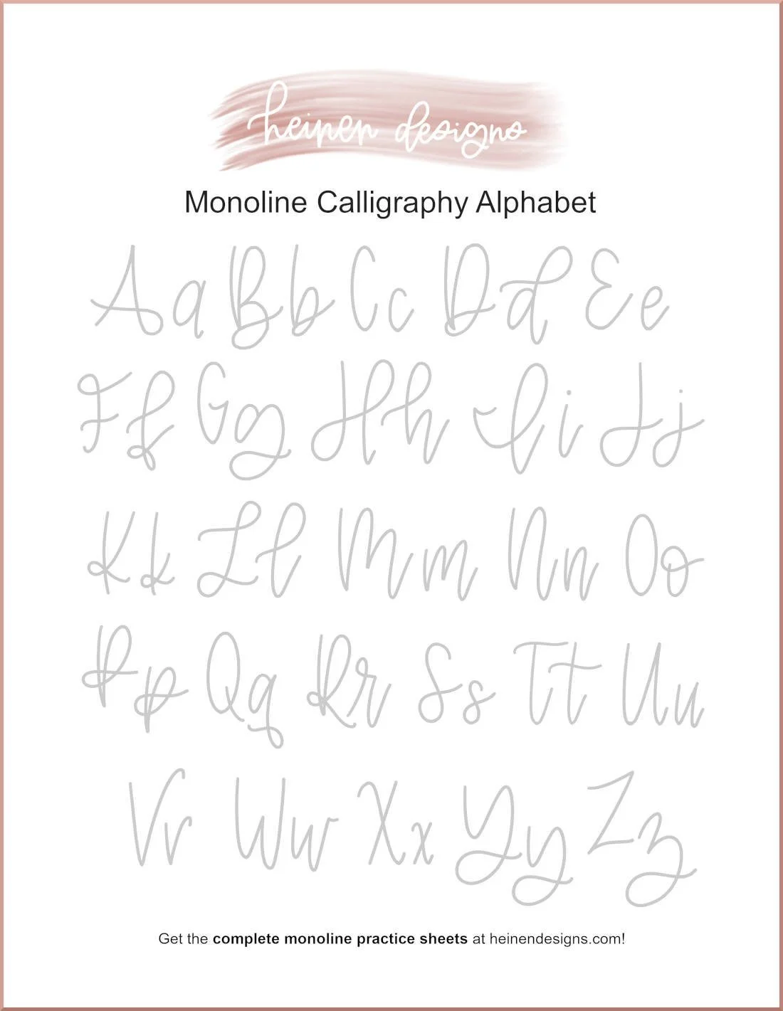 Free Monoline Calligraphy Worksheet PDF