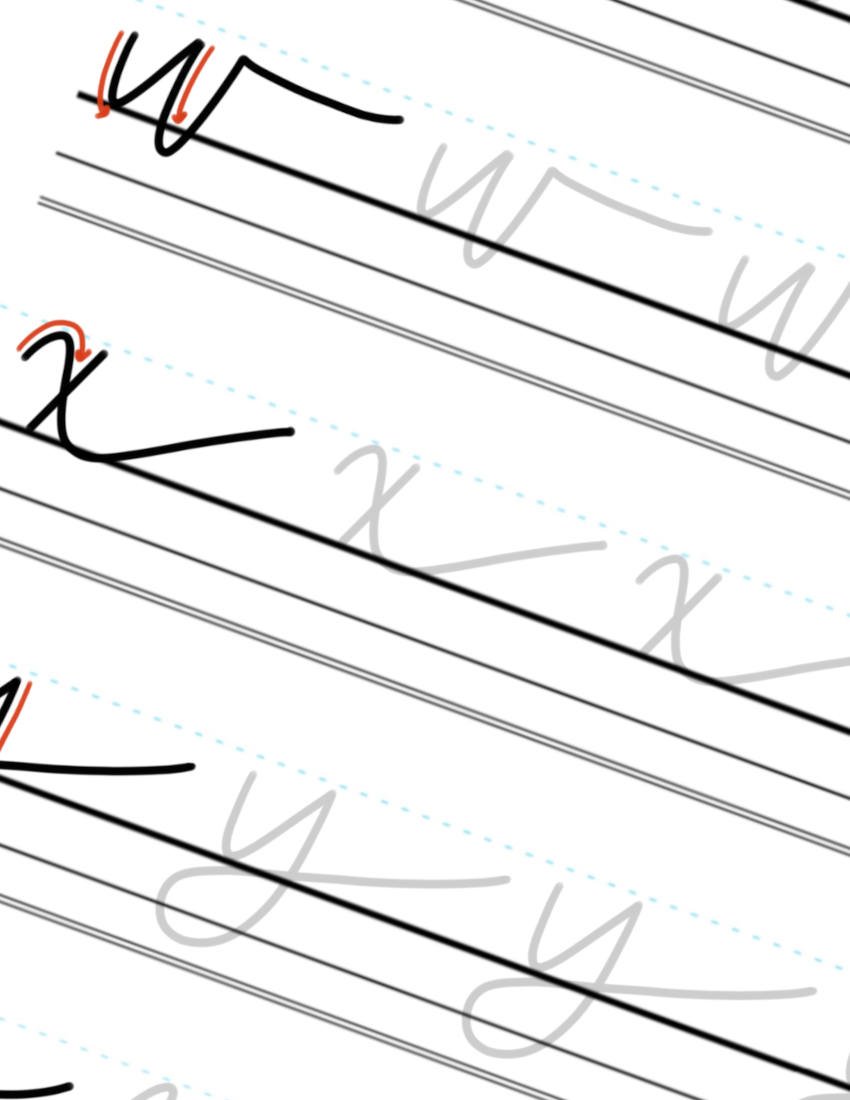 W-X-Y Stretched-Out Hand-Letter Practice