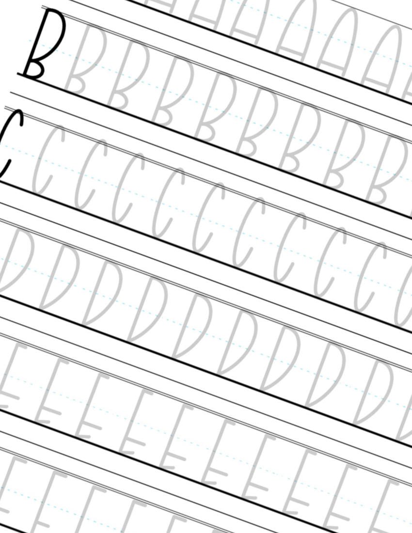 A-B-C-D-E-F Tall Thin Calligraphy Practice Page