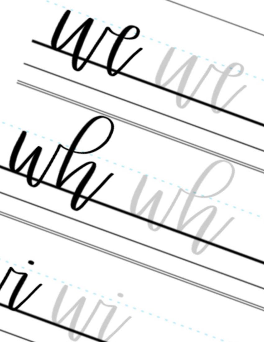 Lowercase Calligraphy Printable Letter Pairs WE WH