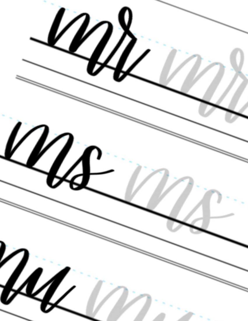 Lowercase Calligraphy Printable Letter Pairs MR MS
