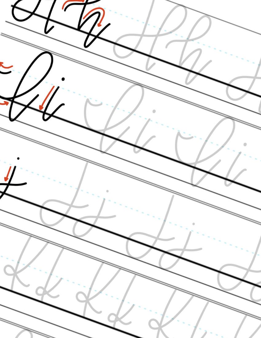 H-I-J Monoline Calligraphy Practice Sheet