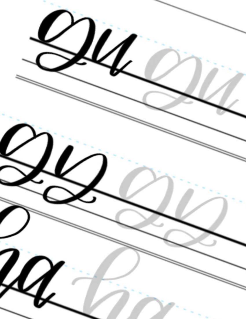 Lowercase Calligraphy Printable Letter Pairs GU GY