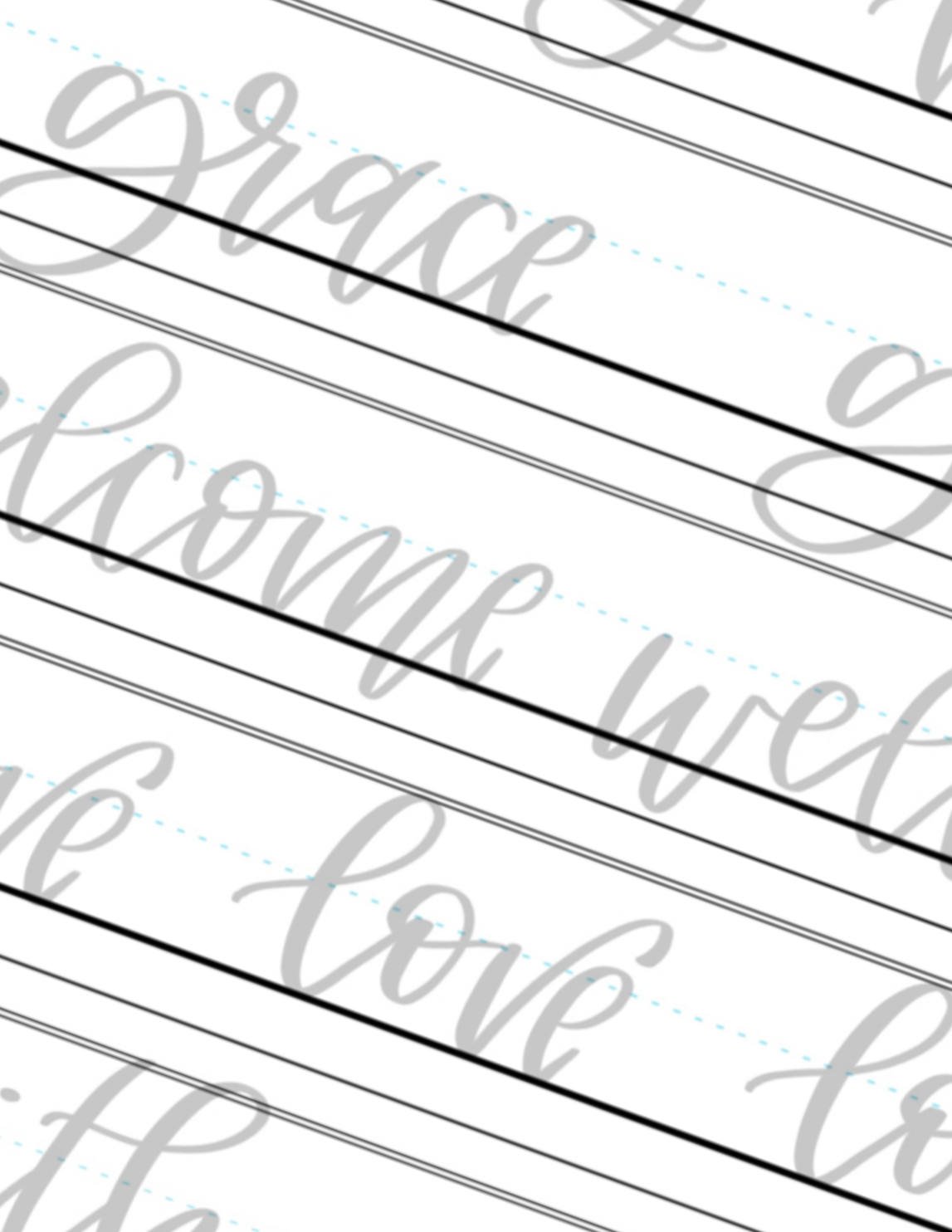 Lowercase Calligraphy Practice Words Grace Welcome Love