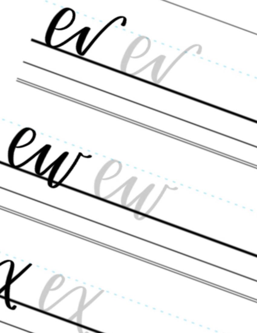 Lowercase Calligraphy Printable Letter Pairs EV EW