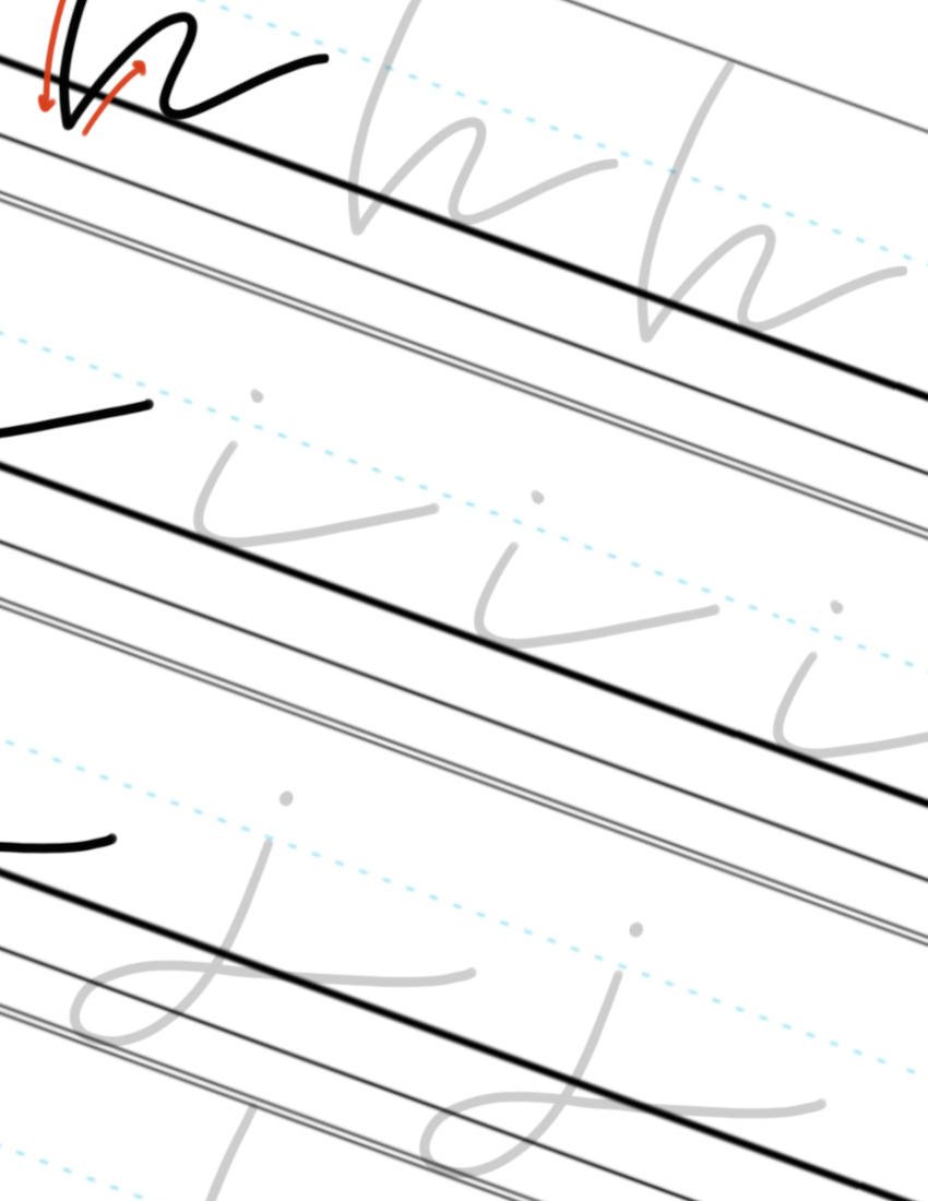 H-I-J Stretchy Monoline Calligraphy Practice Sheet