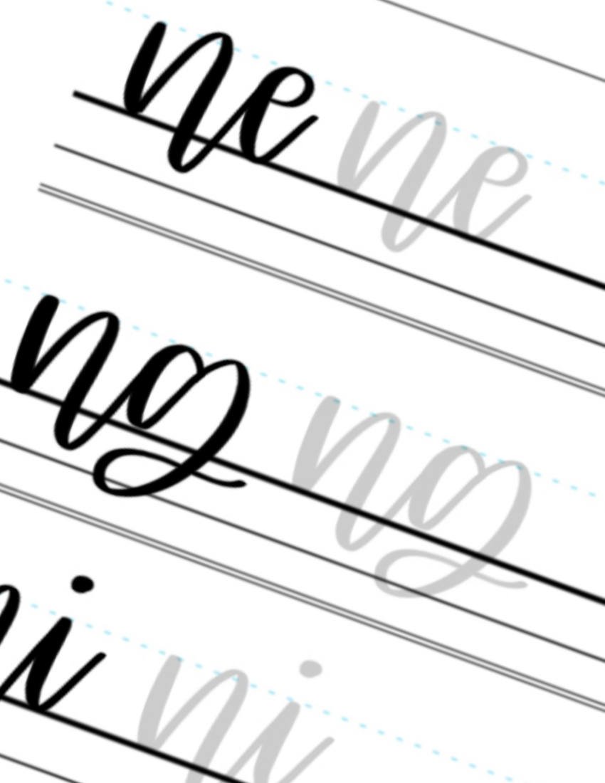 Lowercase Calligraphy Printable Letter Pairs NE NG
