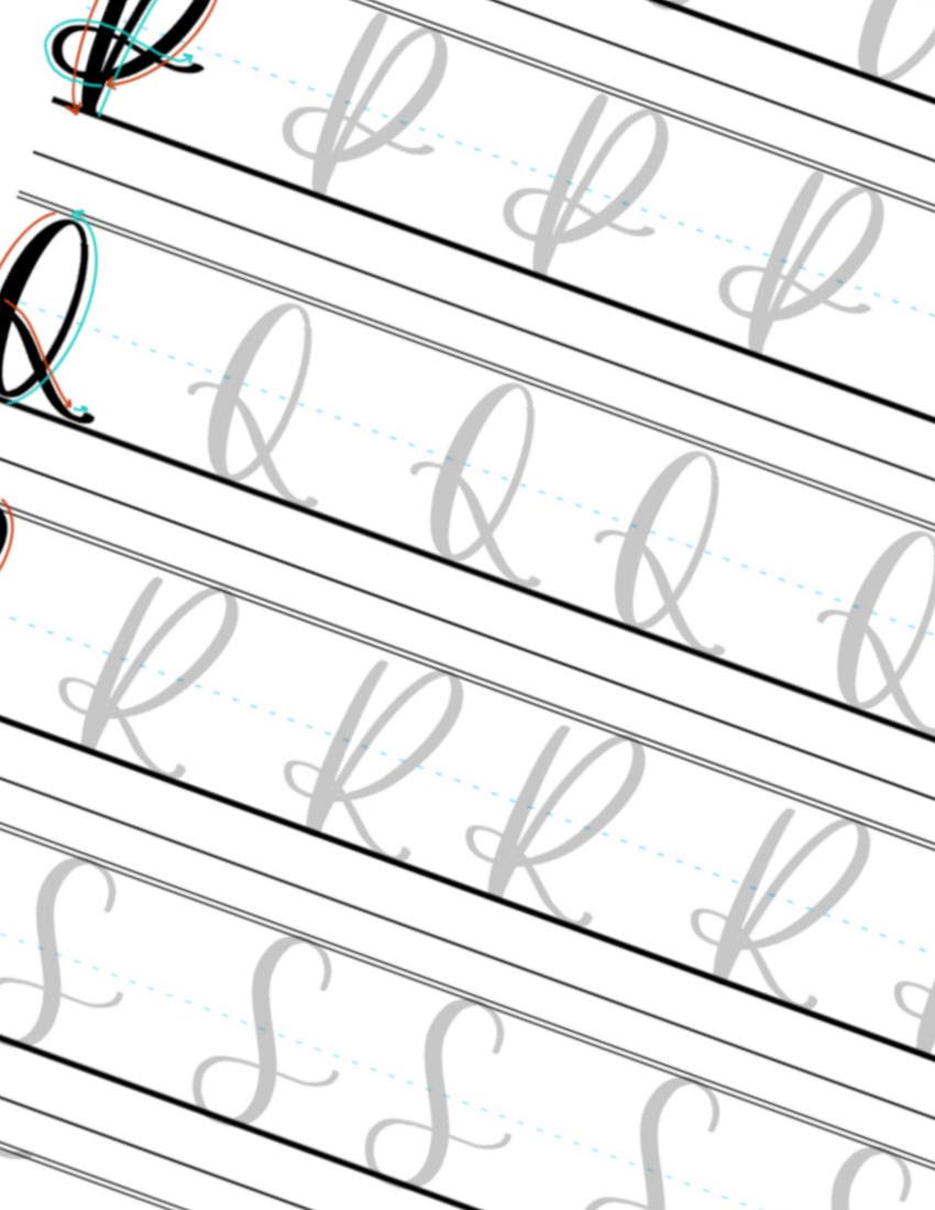 P-Q-R-S Tracing Calligraphy Practice Page