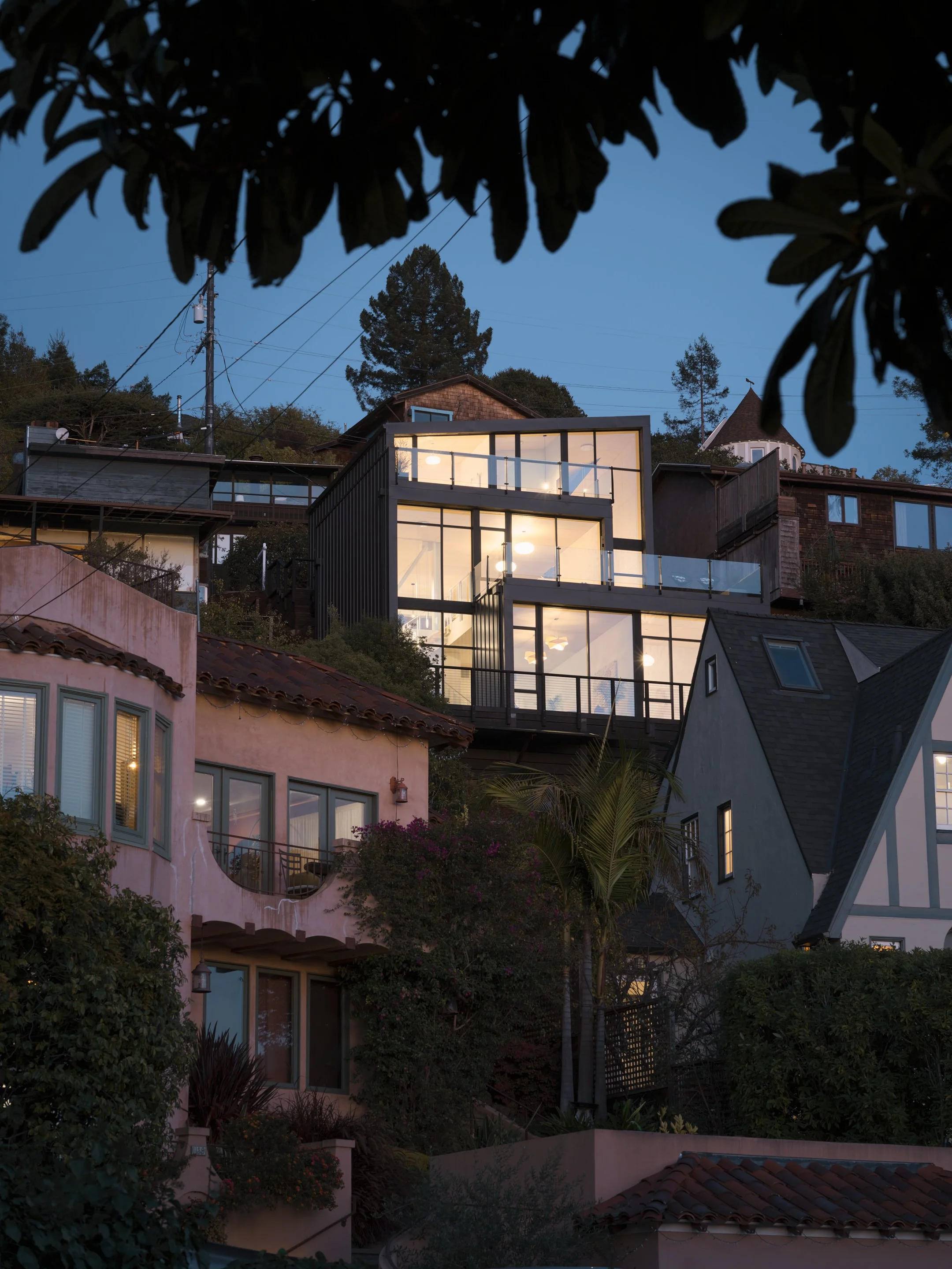 17_Fold House_Exterior Nighttime View from Street Below.jpg