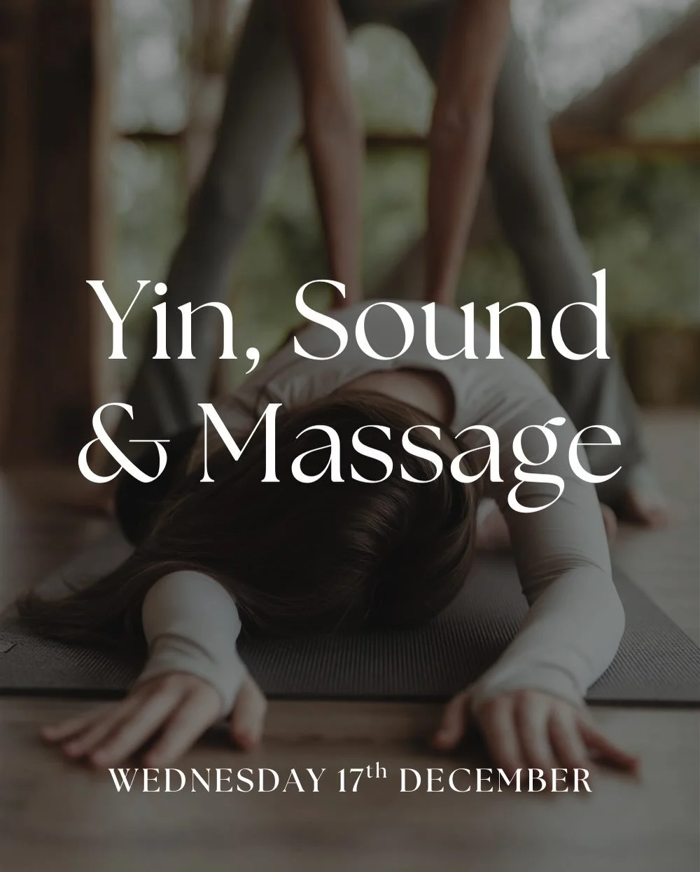 Escape the festive rush and indulge in the ultimate relaxation with a calming evening of yin yoga, sound healing and gentle massage.

Experience inner harmony on a journey to deep grounding rest, the perfect tonic to complement the busyness of the se