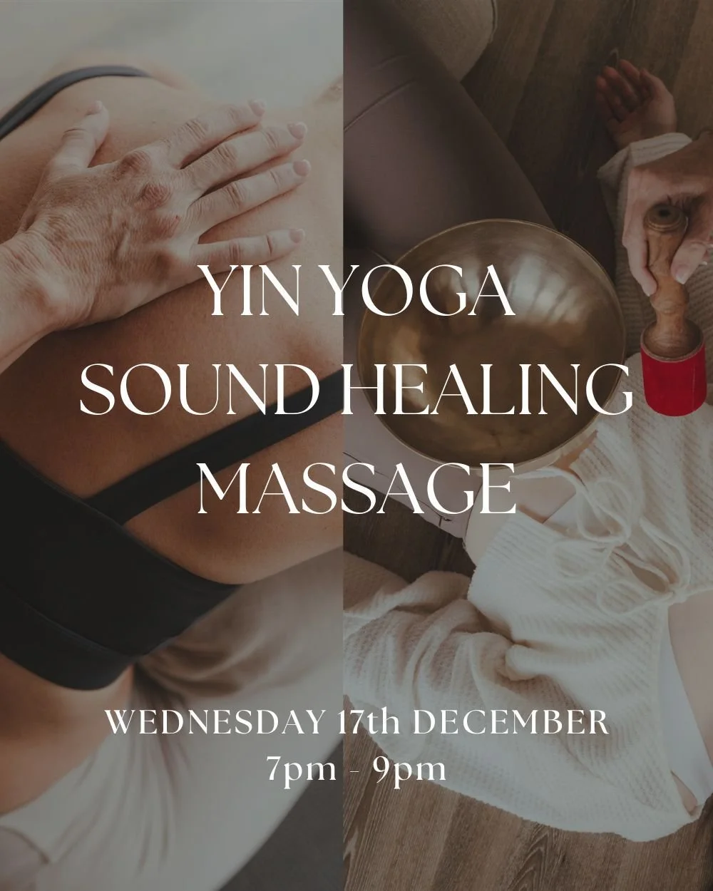 Your mid-week reset awaits - an evening for reflection and connection 🌙
 
Join Natalie for Yin, Sound and Massage, a gift to yourself to reset and reconnect during the end of year rush. 

Deep Yin releases, gentle massage, an immersive live sound ba