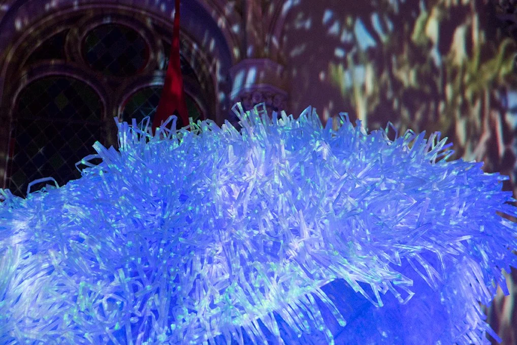 Illuminated sculptural detail from Alma, Marjorie Chau’s environmental installation on native forest destruction.
