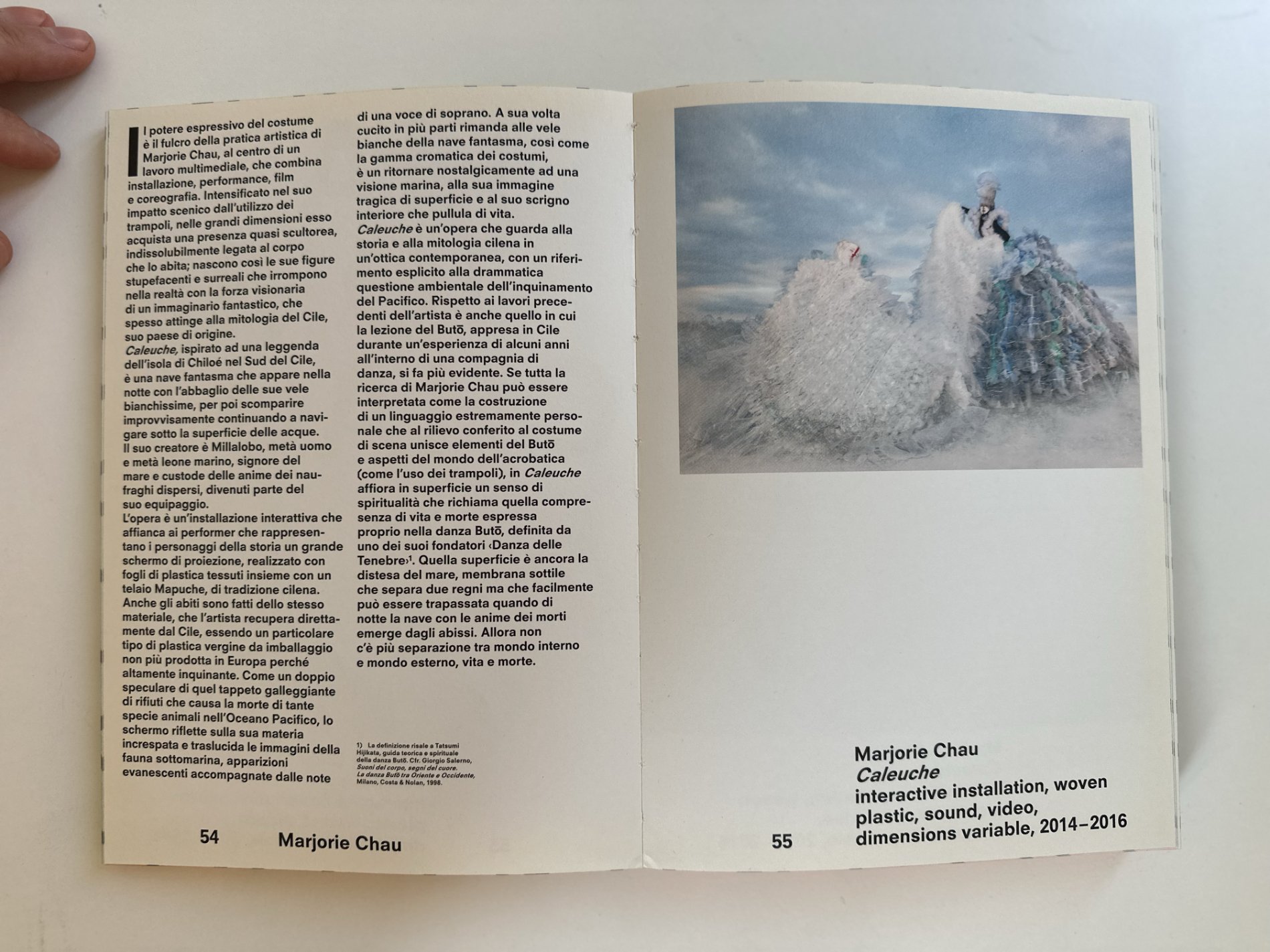 Inside Lottozero 2016 spread featuring Caleuche, Marjorie Chau’s environmental textile installation made with plastic waste.