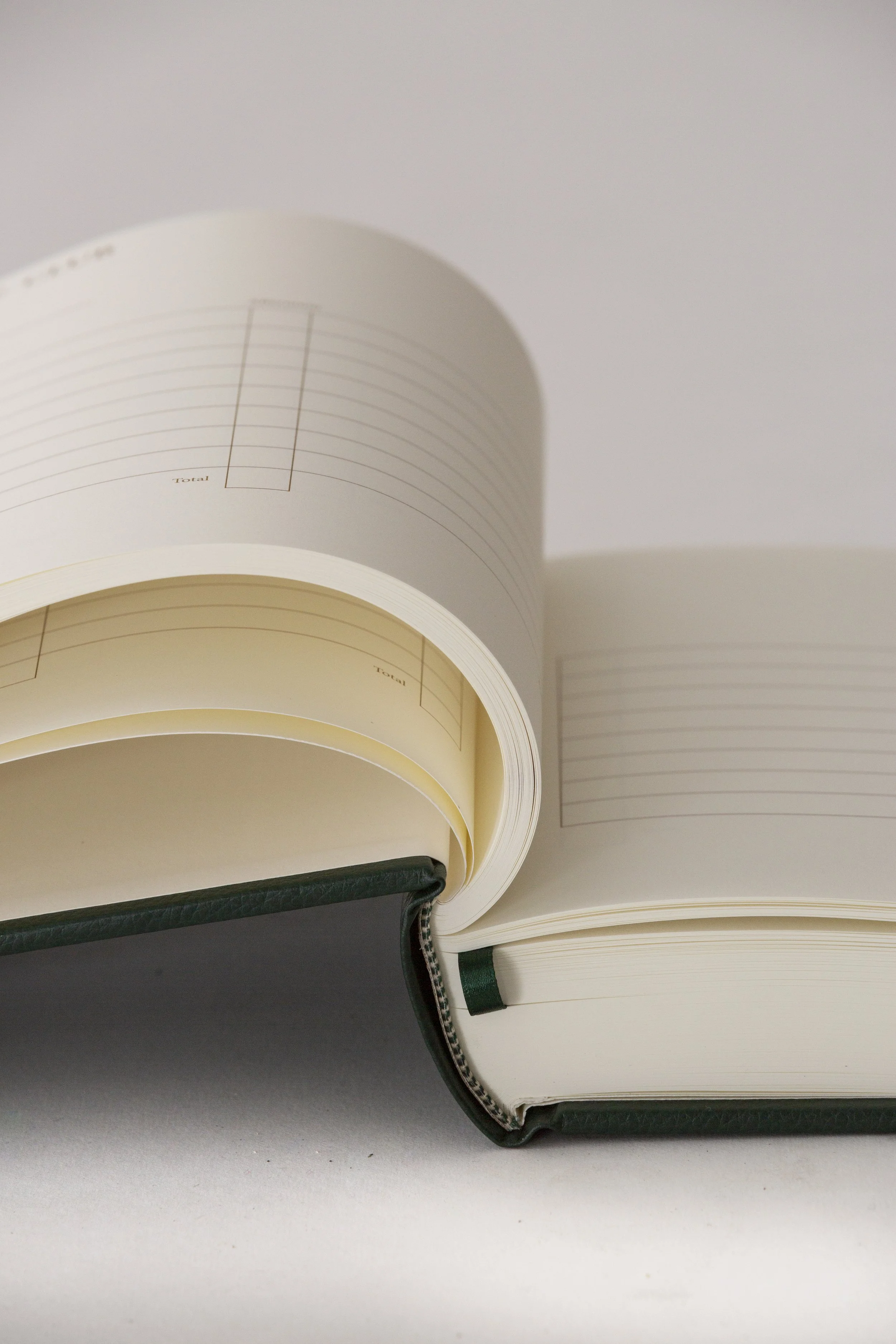 Open planner with blank, lined pages against a plain background.