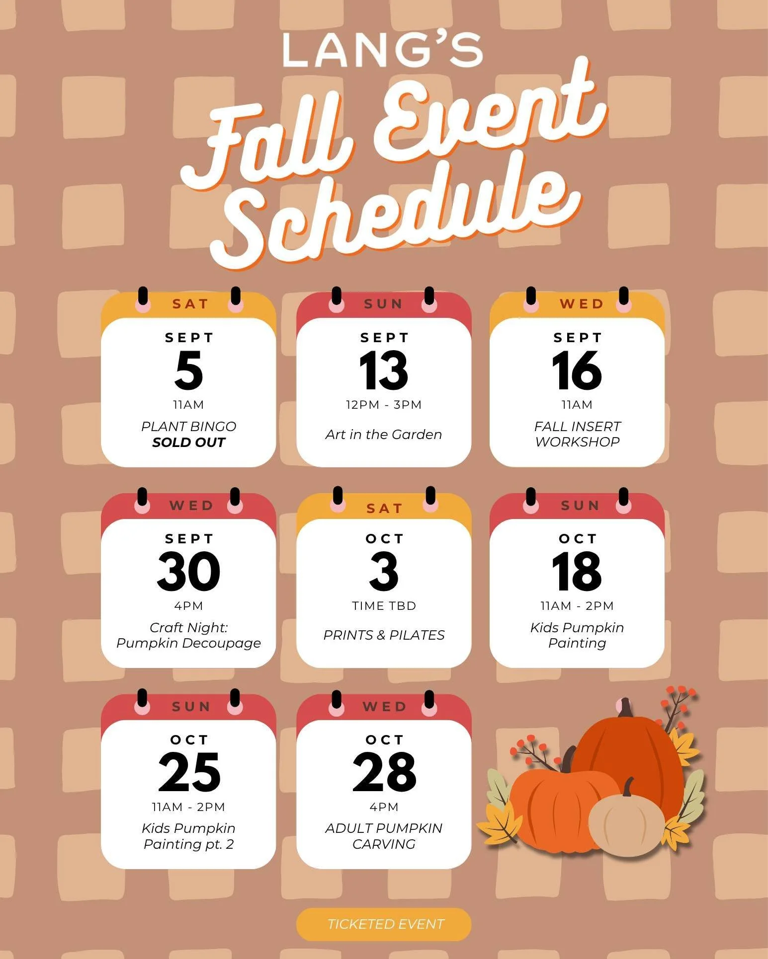 SO many fun things happening here at the garden, we had to put it all in one place 🍁

Start planning your fall festivities now! Stay tuned for individual event info as it gets posted, or feel free to send a DM if you have any questions!

Which event