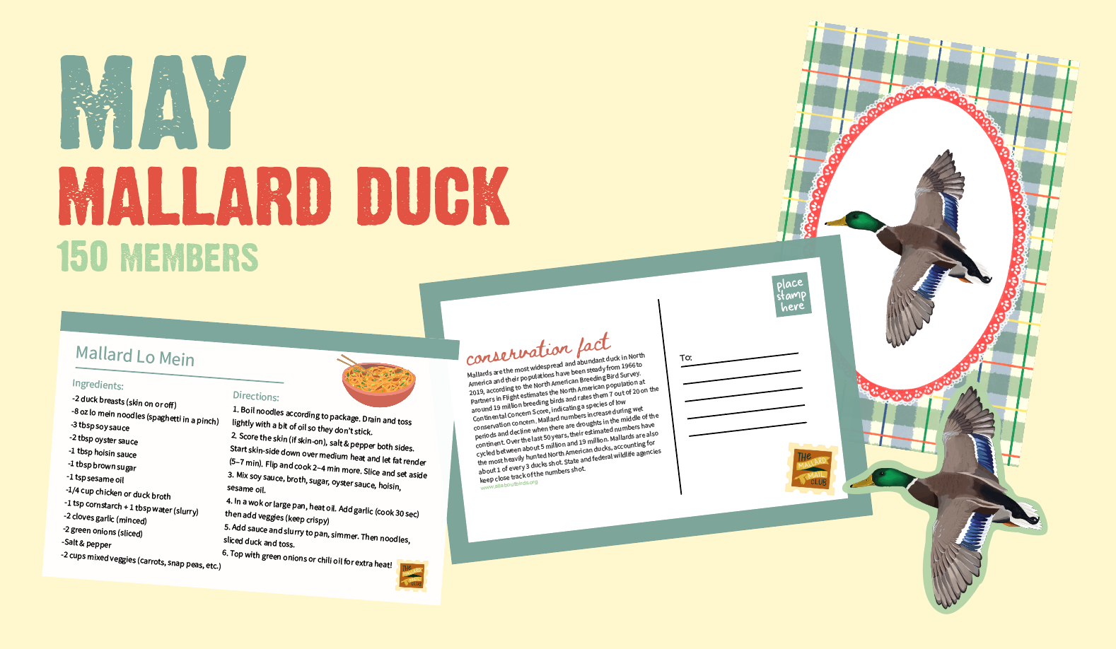 Duck print, recipe card and sticker for May