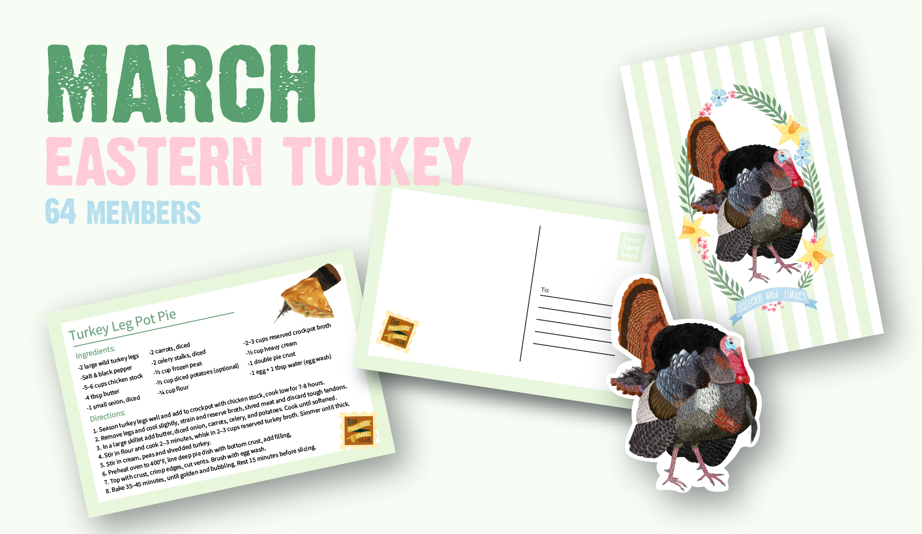 Turkey print, recipe card and sticker for March
