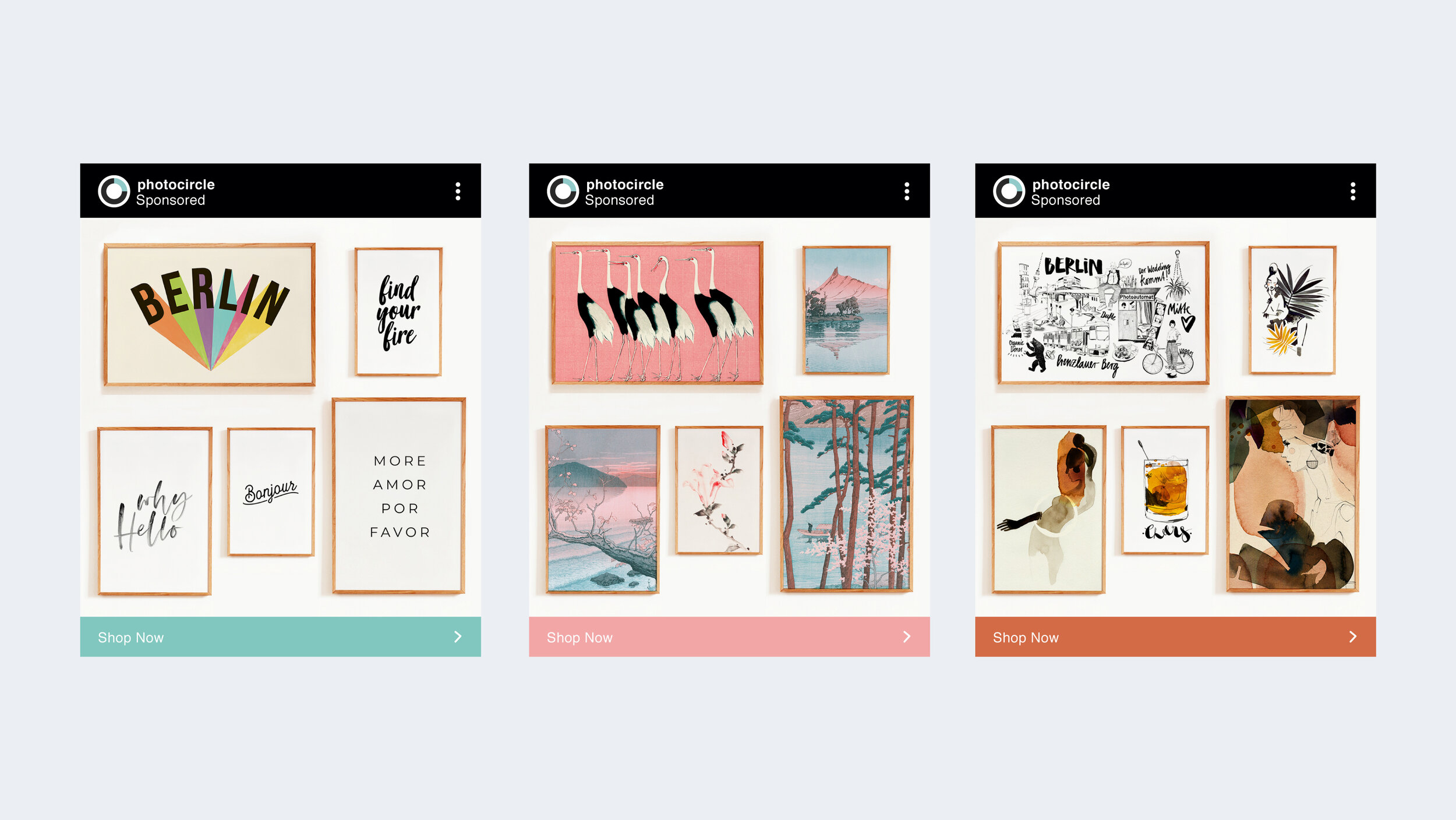 Instagram ad campaign for Photocircle - I developed the concept, curated the art, and created the mockups