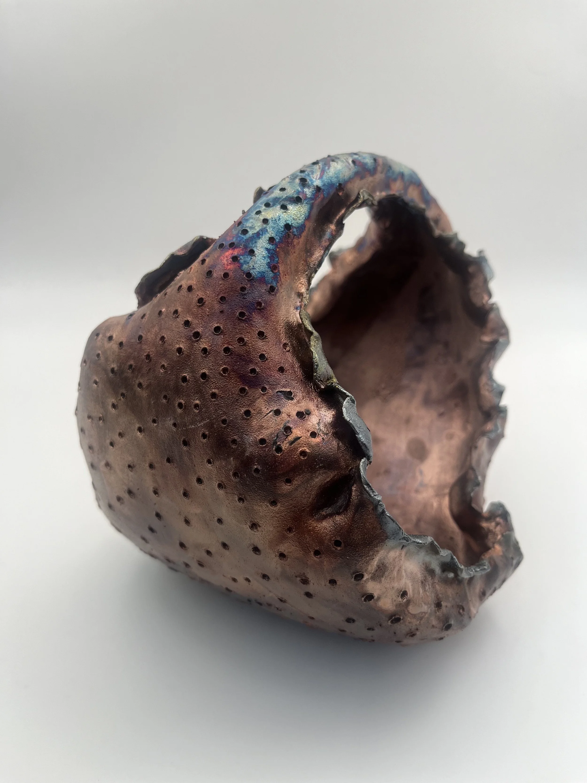 Difracted Orb Raku; 6x8x5"
