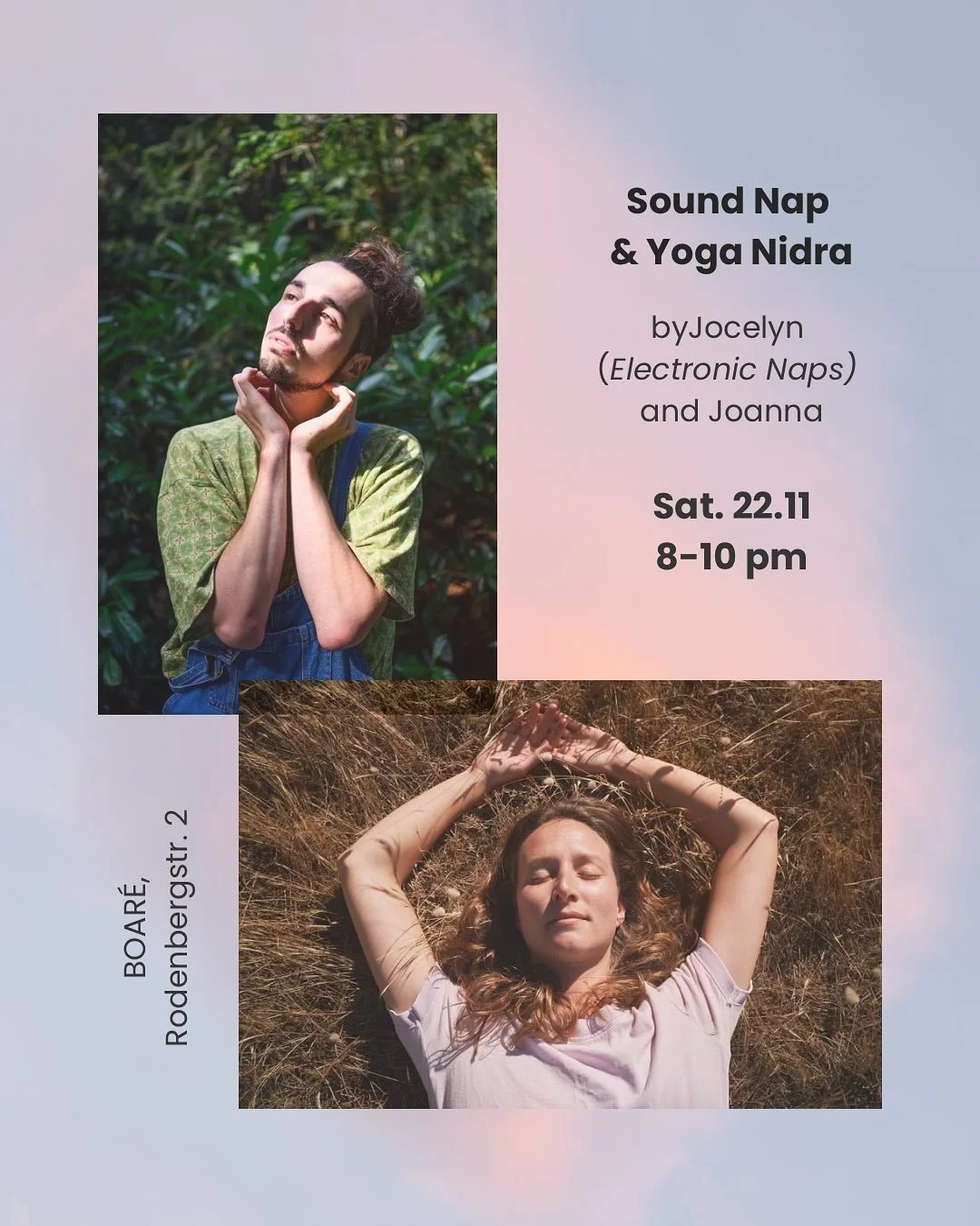 Join us Saturday 22nd for an evening of electronic soundscapes and dreamy states. Pure relaxation 😴
with @yeajo at @boarestudio Rodenberg Studio.
Link in bio.

#soundnap #yoganidra #dream #soundscapes #electronicnap #deeprest
