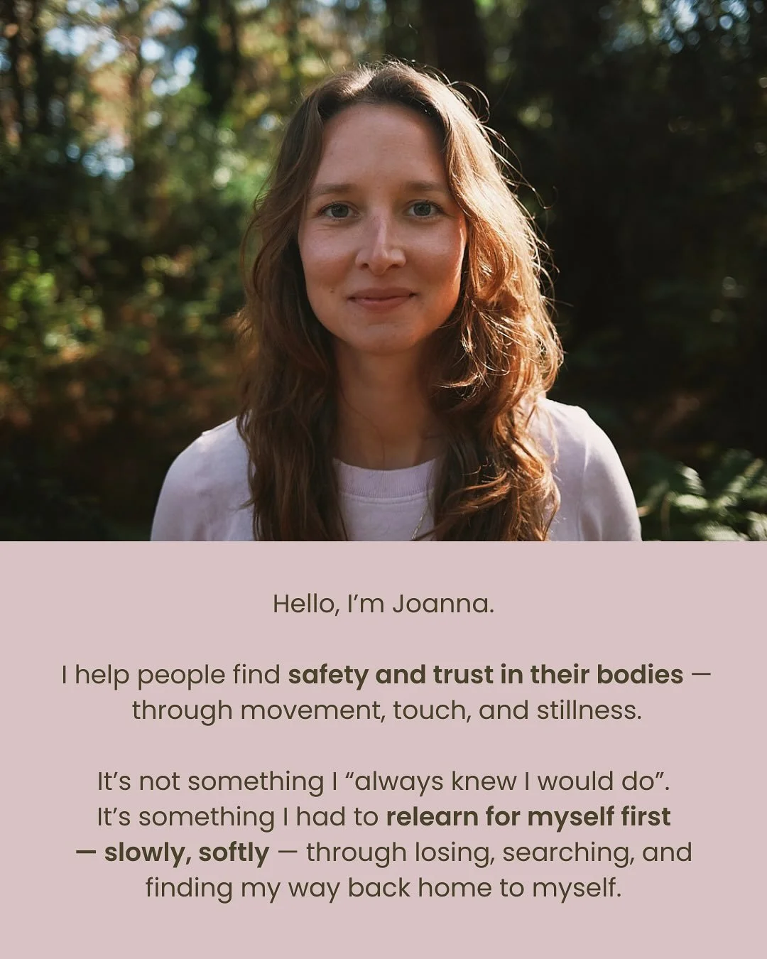 Sometimes we forget how to listen&hellip; here&rsquo;s a piece of my journey. 🤍
 I help people reconnect with their bodies, find trust and softness in their emotions, and rediscover their aliveness &mdash; through movement, touch, and stillness.

If