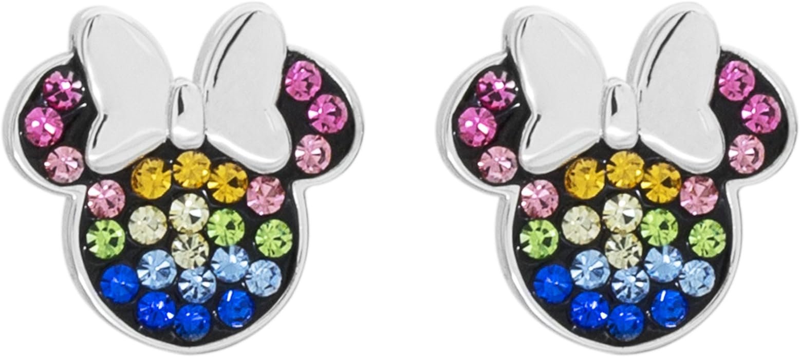 Disney Minnie Mouse Sterling Silver Rainbow Crystal Stud Earrings