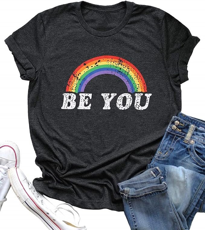 Pride Shirt Women Rainbow Graphic Tees Funny Be You Letter Print T Shirt LGBT Equality Shirts Casual Short Sleeve Tops .jpg