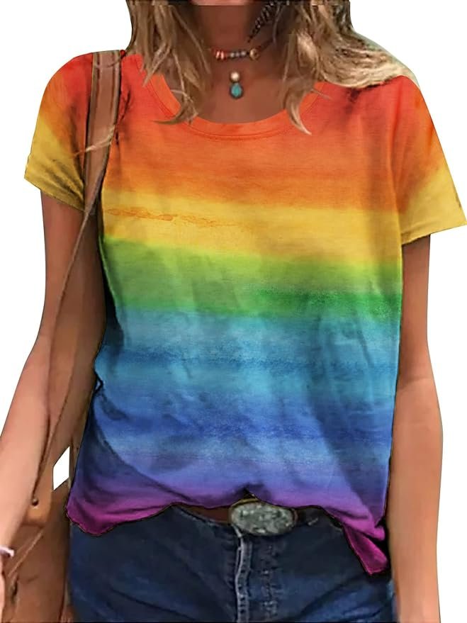 Gay Pride Top Women LGBT Rainbow Graphic Shirt Tie Dye Lesbian Short Sleeve Tee Summer Casual Top Blouse .jpg