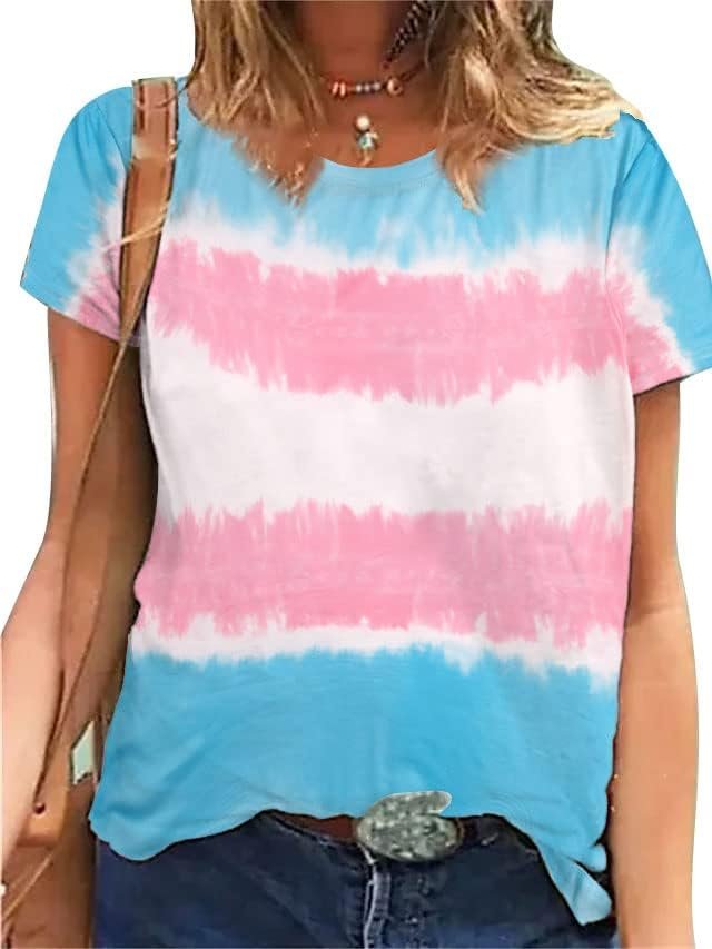 Trans Flag Gay Pride Top Women LGBT Rainbow Graphic Shirt Tie Dye Lesbian Short Sleeve Tee Summer Casual Top Blouse .jpg